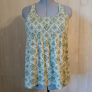 Fang Women's Size L Green Geometric Pattern Baby Doll Tank